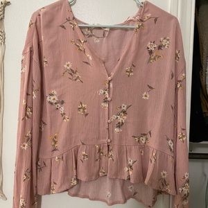 Hippie Rose- pink floral high low cropped longsleeve